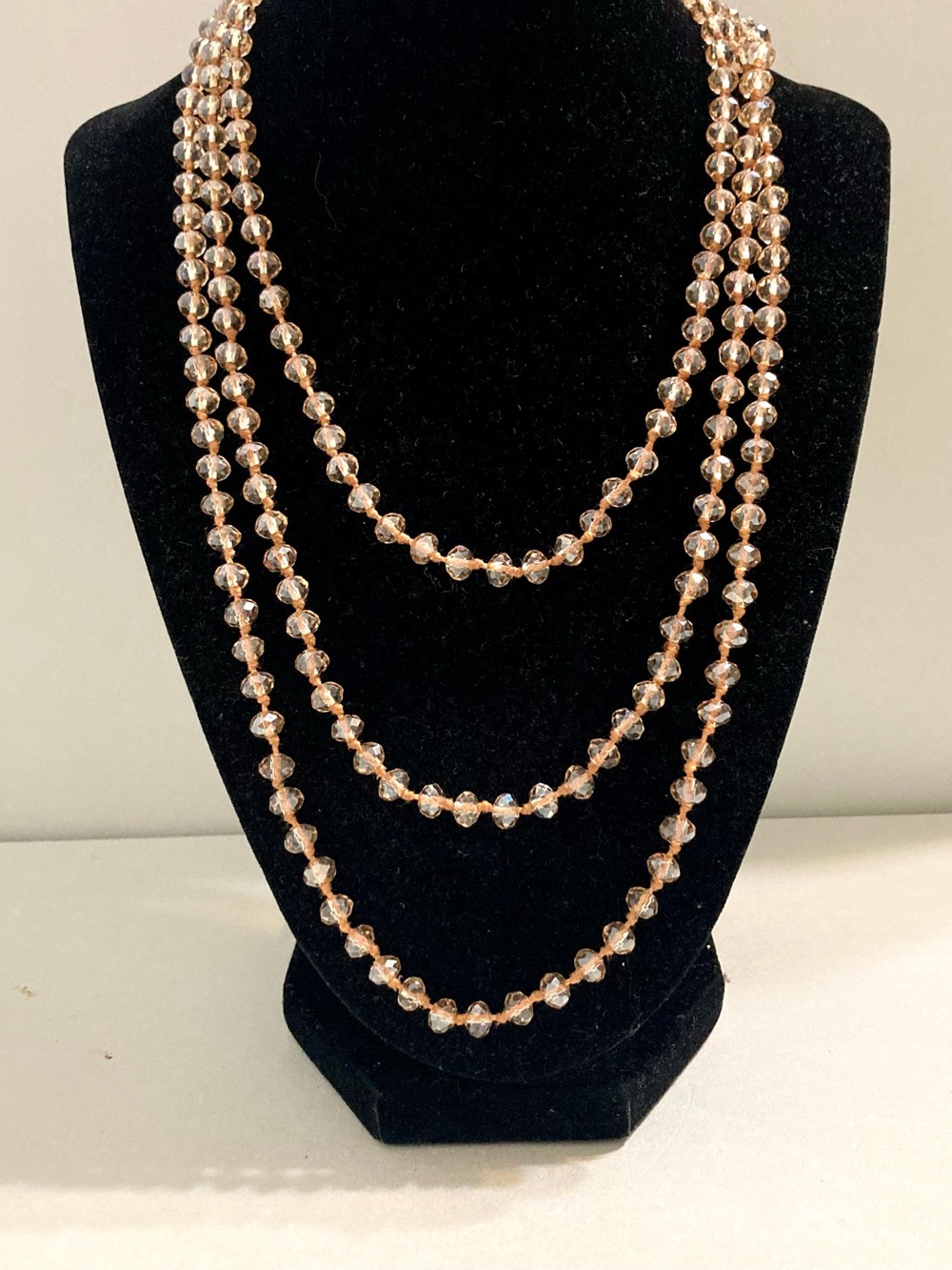 Champagne tone faceted Crystal Bead long Strand Necklace elegant Women Jewelry